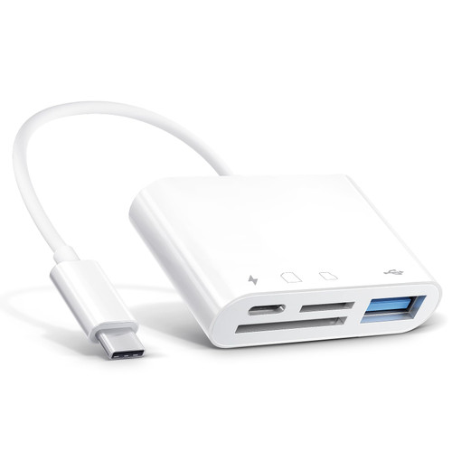 USB C SD Card Reader Adapter, ZAHEMES 4-in-1 Micro SD TF Card Reader Adapter, USB C to Camera Memory Card Reader Adapter for New iPad Pro MacBook Pro and More UBC C Devices