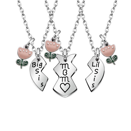 JQFEN Mother Daughters Gifts for 3 Matching Heart Necklace for Mom Big Sis Lil Sis Birthday Mothers Day Christmas Gifts (Mother Daughter for 3)