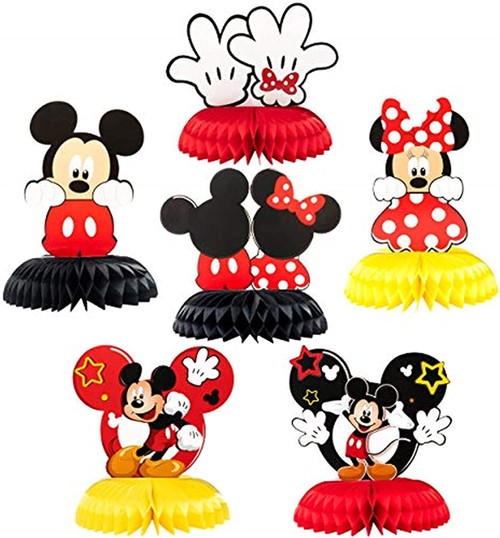 Cute Mickey and Minnie Honeycomb Centerpieces 6-pack, Cake Toppers, Double Sided Table Top Decorations for Mickey Party Decorations Kids Party Supplies, Photo Booth Props