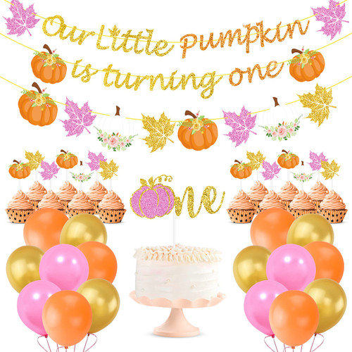 Fall Pumpkin Girl Birthday Party Decorations Little Pumpkin is Turning One Banner Pumpkin Garland Pumpkin One Cake Topper Fall Party Balloons for Pumpkin 1st Birthday Thanksgiving Party Supplies