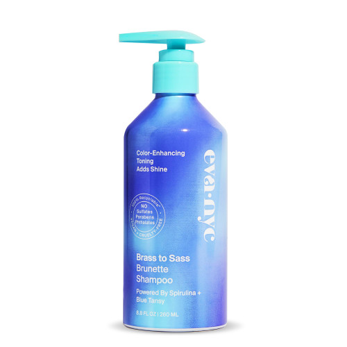 Eva NYC Brass to Sass Brunette Shampoo, Toning Blue Shampoo for Brunettes, Neutralizes Brassy Red and Orange Tones, Blue Shampoo for Color Treated Hair, 8.8 fl oz
