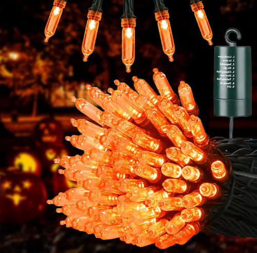 KAGAWA Battery Christmas Mini Lights,1 Pack 33ft 100 LED Battery Operated String Lights with 8 Modes and Timer, Waterproof Fairy Lights for Holiday Halloween Decorations (33FT 100 LED, Orange)