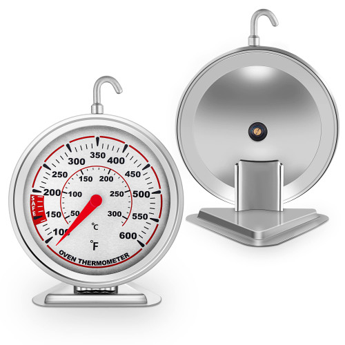 Large 3 inch Dial Oven Thermometer Clear Large Number Easy-to-Read Oven Thermometer with Hook and Panel Base Hang or Stand in Oven,Red