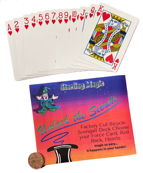 Ted's Sterling Magic Bicycle Svengali Deck Trick in Red Back, Hearts Suit, Choose Your Force Card (Eight)