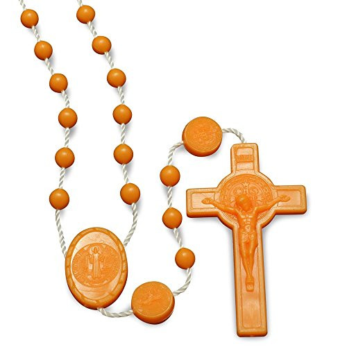 St. Benedict Light Orange Plastic Beads Rosary - 100 Pack