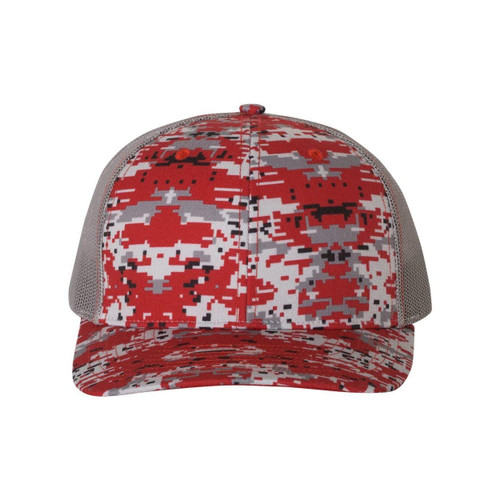 Richardson Patterned Snapback Trucker Cap Adjustable Red Digital Camo/ Charcoal