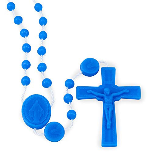Miraculous Medal Blue Plastic Beads Rosary - 100 Pack