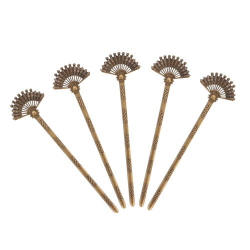 BESTOYARD 5pcs alloy fan hairpin Retro Hair Fork for Women Long Sticks Clips for Bun Metal Hair Sticks fan hair stick bun hair stick japanese hair sticks Chinese Hair Miss bookmark French