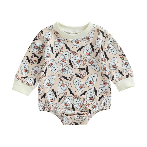 Christmas Newborn Baby Girl Outfit Toddler Thanksiging Sweatshirt Romper Long Sleeve Onesie Infant Fall Clothes (Ghost, 0-3 Months)