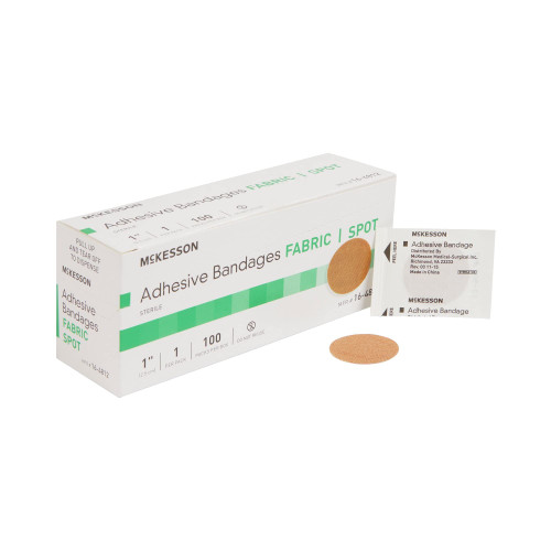 McKesson Adhesive Bandages, Sterile, Fabric Spot, 1 in, 100 Count, 4 Packs, 400 Total