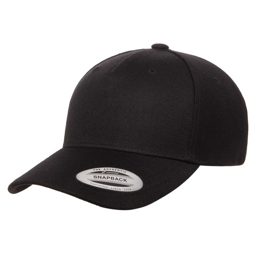 Flexfit/Yupoong Men's YP Classics 5-Panel Premium Curved Visor Snapback Cap, Black, OSFA