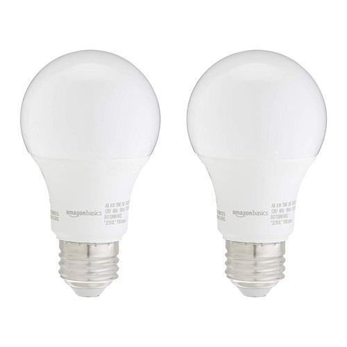 Amazon Basics 75W Equivalent, Daylight White, Non-Dimmable, 10,000 Hour Lifetime, 12 Watt A19 LED Light Bulb, 2-Pack