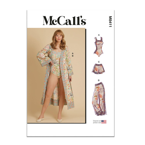 McCall's Easy Misses' Bodysuit, Robe, Shorts and Pants Sewing Pattern Kit, Design Code M8411, Sizes 4-6-8-10-12, Multicolor