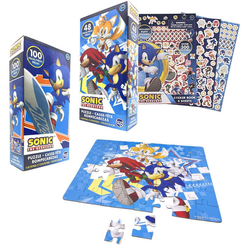 Papartyy Ultimate Puzzle Pack ~ Puzzle & Sticker Bundle With Sonic the Hedgehob Set of 48 & 100 Pcs Puzzle for Kids Ages 4-8 With Papartyy Superhero Stickers