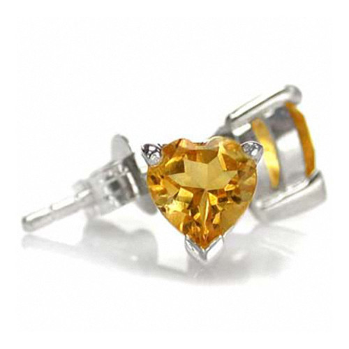 Silvershake 5mm Petite Natural Heart Shape Citrine White Gold Plated 925 Sterling Silver Stud Earrings