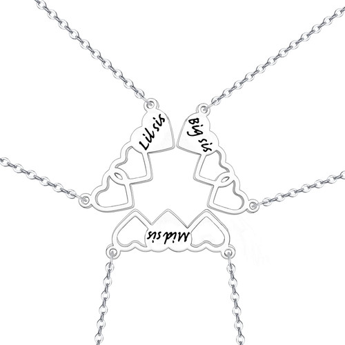 CWXLGH Sister Necklace 3 Sister Jewelry Gift Big Sister Middle Sister Little Sister Necklace Set 3 Heart Necklace Sisters Gift for Best Friend (Sister NS)
