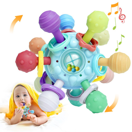 Baby Sensory Teething Toys - Baby Teethers Montessori Toys -Newborn Gifts for Babies Boys Girls 0 3 6 9 12 18 Months One Year Old - Baby Rattle Infant Chew Toys (Blue) Baby Sensory Teething Toys - Baby Teethers Montessori Toys -Newborn Gifts for Babies Boys Girls 0 3 6 9 12 18 Months One Year Old - Baby Rattle Infant Chew Toys (Blue)