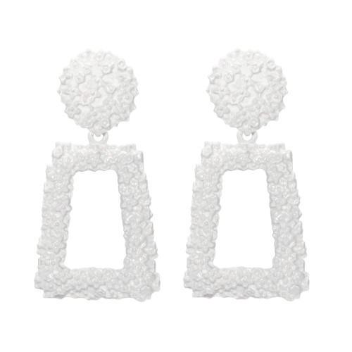 KELMALL Raised Design Drop Dangle Earrings for Women Classic Metallic Geometric Rectangle Statement Earrings- White