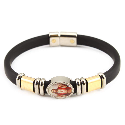 RosaryMart Catholic Spiritual Bracelet Sacred Heard of Jesus Medal Gold Slider Beads