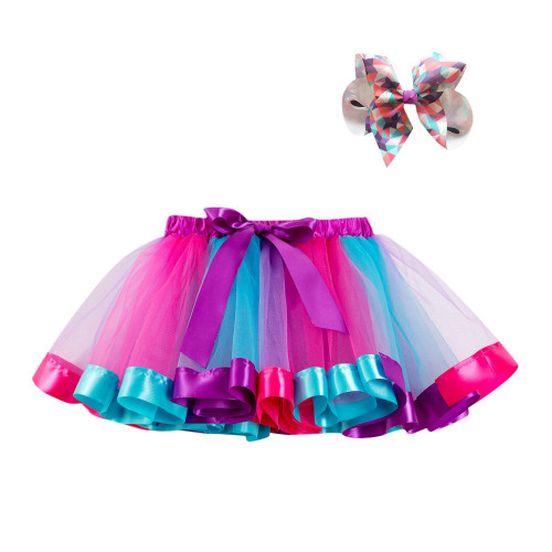 Rainbow Tutu Skirt for Girls, Layered Ballet Skirts, Multicolor Tulle Dress with Colorful Hair Bows for Toddlers Girls