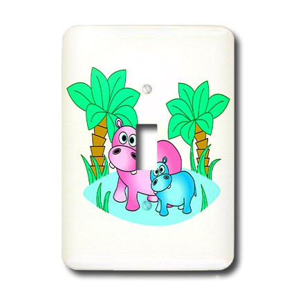 3dRose lsp_6337_1"Cute Hippo Mom and Baby Playing in Water" Single Toggle Switch Multicolor