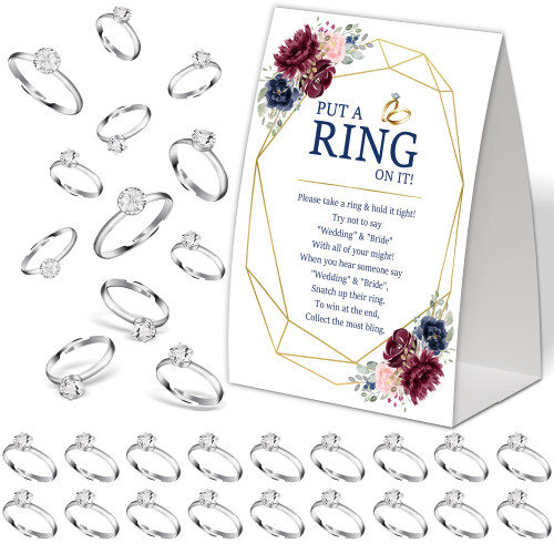 Bridal Shower Games Put A Ring on It,Bridal Shower Decorations,Wedding Game Card With Floral Phnom Penh,Engagement Party Games,Bridal Shower Favors,Plastic Rings for Bridal Shower Game(4)