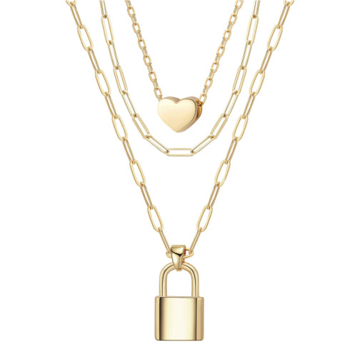 Giftall Layered Necklace for Women Heart Choker Necklace Paperclip Chain Necklace Lock Pendant Necklace for Women 14K Gold Plated Giftall Layered Necklace for Women Heart Choker Necklace Paperclip Chain Necklace Lock Pendant Necklace for Women 14K Gold Plated