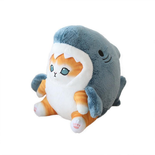 Shark Cat Plush Toy, Cute Fried Shrimp Shark Stuffed Animals Doll, Kawaii Shark Cat Plush Pillow Toy Birthday for Kids Boys Girls (8inch, Blue Yellow)