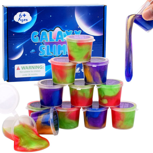 Galaxy Slime Kit 12 Pack, Mini Slime Christmas Party Favor for Kids Goodie Bag Stuffers, Smooth, Soft and Non Sticky, Stress & Anxiety Relief Colorful Slime Pack Toy for Girls Boys