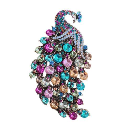 Rhinestone Peacock Brooch Pin for Women Girls Fashion Exquisite Exaggerated Big Crystal Bird Animal Brooches Lapel Pins Elegant Dress Accessories Wedding Christmas Birthday Jewelry Gift (Colorful CZ)