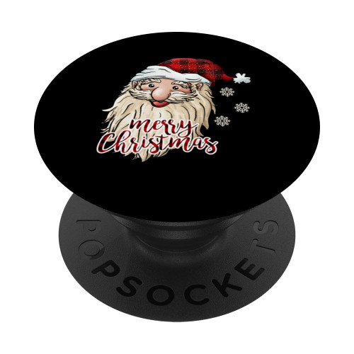 Plaid Santa Hat Merry Christmas Cute Santa Claus Face PopSockets Standard PopGrip
