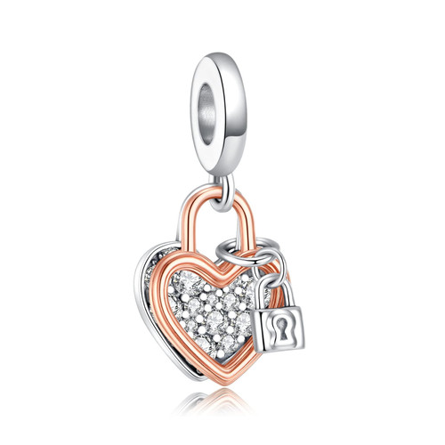 Alstade Locked Together Heart Charm 925 Sterling Silver Charms fits Bracelets and Necklace Pendant Bead Charms Jewelry Gift for Women Girl Family Friends