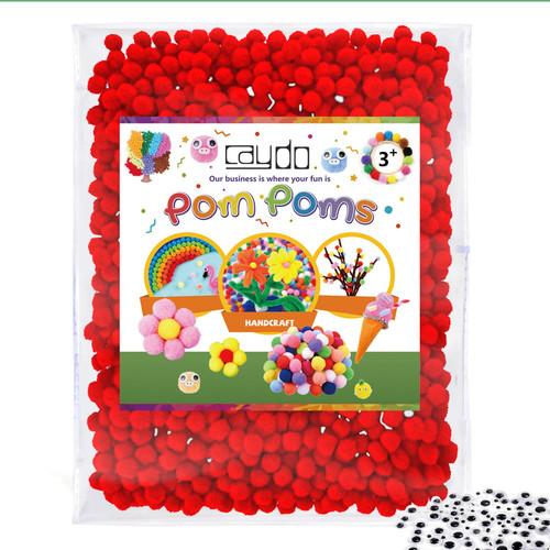 Caydo 500PCS Red Pom Poms, 1cm Small Pom Poms Balls for Kids DIY Art Creative Crafts Projects and Decorations