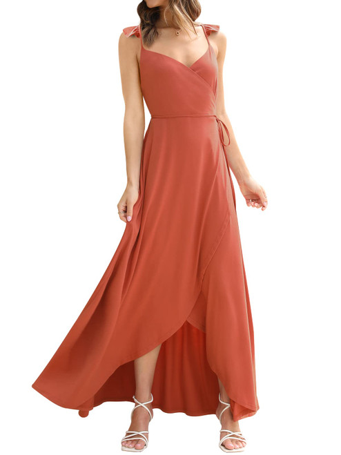 DEEP SELF Women High Low Wrap Maxi Dresses Deep V Neck Sleeveless Beach Party Cocktail Flowy Ruffle Dress with Belt Red DEEP SELF Women High Low Wrap Maxi Dresses Deep V Neck Sleeveless Beach Party Cocktail Flowy Ruffle Dress with Belt Red