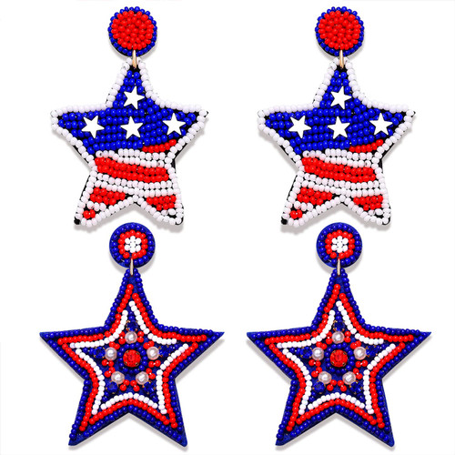 2 Pairs Beaded Patriotic Earrings 4th of July Earrings for Women Handmade American Flag Star Heart USA Tassel Earrings Independence Day Drop Dangle Earrings Gifts (2 Pairs Star) 2 Pairs Beaded Patriotic Earrings 4th of July Earrings for Women Handmade American Flag Star Heart USA Tassel Earrings Independence Day Drop Dangle Earrings Gifts (2 Pairs Star)
