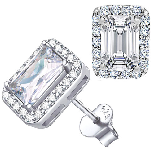 925 Cubic Zirconia Earrings Studs -Square Round Heart Halo Stud Earrings Hypoallergenic for Women,1-0.5CT (1ct, Square Earrings)