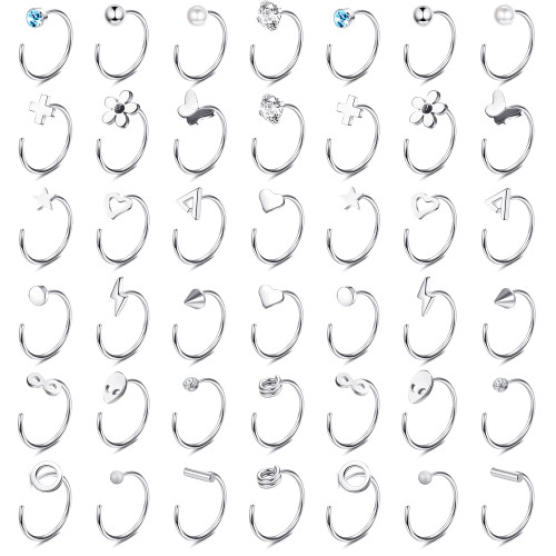 JOERICA 21 Pairs Half Hoop Earrings Stainless Steel Small Huggie Hoop Earrings Butterfly Heart Star Moon Bar Cross Dot CZ Half Hoop Cartilage Piercing Earrings Tiny Hoop Stud Earrings