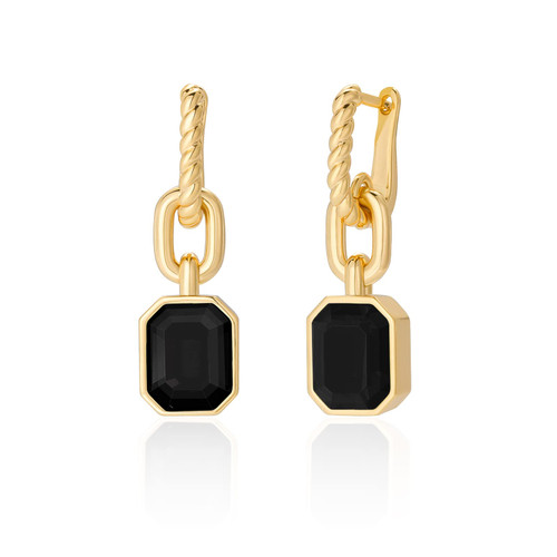 Birthstone Crystal Dangle Drop Earrings, 18K Gold Plated Huggie Hoop Hypoallergenic Earring Jewelry Gifts for Women (Black-Hoop)