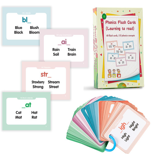 Phonics Flash Cards Learn to Read, Phonics Games for Kids Ages 4-8, Digraphs CVC Blending Short Long Vowel Sounds, Preschool Kindergarten 1st 2nd Grade Homeschool