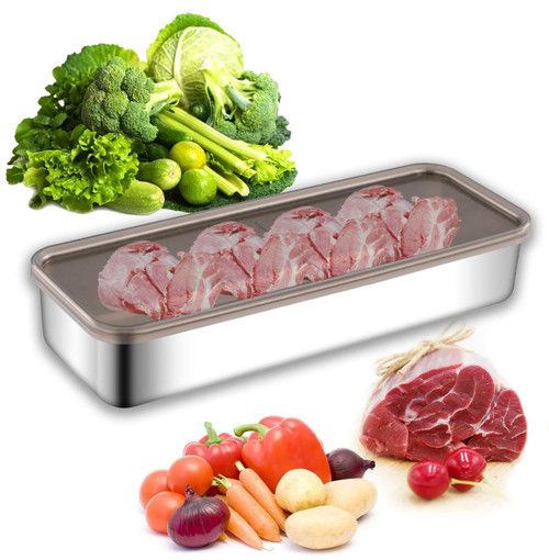 QIWYGPYQ Bacon Container for Refrigerator, 304 Stainless Steel Deli Meat Saver Cheese Cold Cuts Food Storage Containers with lids for Refrigerators,for Refrigerator, Pantry and Kitchen Storage