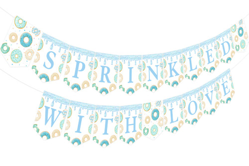 Blue Sprinkled with Love Donut Banner for Boy - Sprinkled with Love Baby Shower Decorations, Donut Welcome Baby Gender Reveal Baby Shower Party Supplies