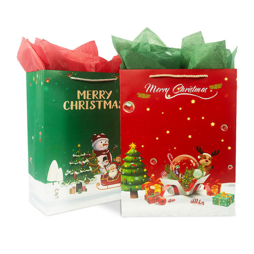 2 Pack 16" Extra Large Christmas Gift Bags, Xmas Paper Bags Set With Handles and Tissue Paper, Reusable Holiday Bags Bulk for Present Wrap Decor 2 Pack 16" Extra Large Christmas Gift Bags, Xmas Paper Bags Set With Handles and Tissue Paper, Reusable Holiday Bags Bulk for Present Wrap Decor