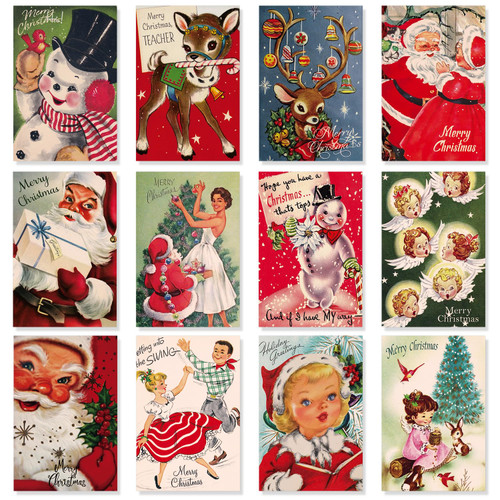 Quera? Christmas Vintage Greeting Cards 36 Pack Santa Xmas Holiday Greeting Cards Blank Note Cards With Envelopes For Classroom Home Office Business Christmas Parties 4 X 6 In.?