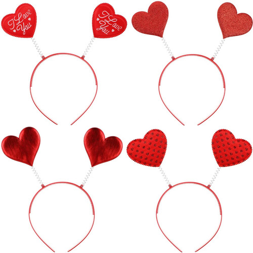 4 Pack Valentine's Day Heart Headband Halloween Red Cupid Love Hair Band Hoop Glitter Hearts Shaped Hair Accessoires for Girls Women Valentine's Day New Year Wedding Birthday Party Gift