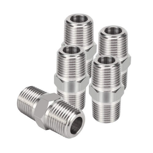 Joywayus Hex Nipple 1/4"NPT Male x 1/4"NPT Male Threaded Stainless Steel 304 Threaded Nipple Pipe Fittings for Brew Kit Home Piping (Pack of 5)