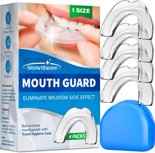 Mouth Guard, Mouth Guard for Grinding Teeth, Custom Mouth Guard for Clenching Teeth at Night, Night Guards for Teeth Grinding, Anti Grinding Dental Night Guard Bruxism Mouthguard - 4 Pack/One Size