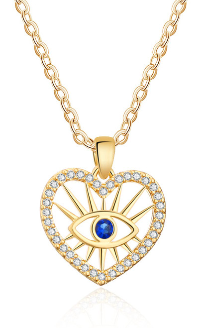 UILZ Gold Evil Eye Necklace for Women Girls,18K Gold Plated Blue Evil Eye pendant Necklace Cubic Zirconia Choker Jewelry Gifts (Heart Evil Eye)