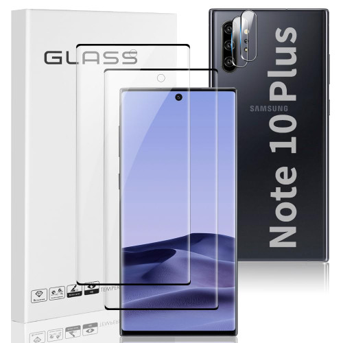 [2+2 Pack] Galaxy Note 10+/Plus 5G Glass Screen Protector, 9H Tempered Glass, 100% Touch Sensitivity, Fingerprint Unlock, HD Clear for Samsung Galaxy Note 10 Plus Screen Camera Protector (6.8 Inch)