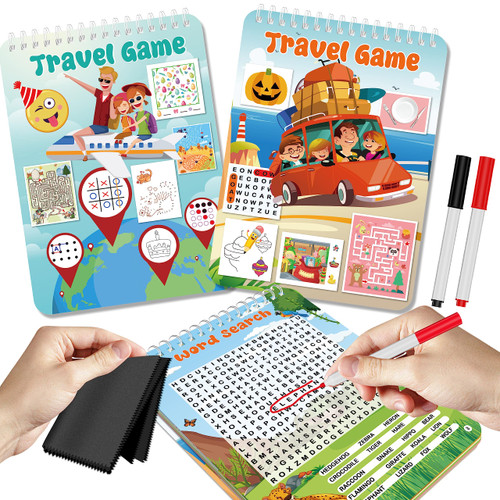 Elfew 2 Pack Reusable Travel Games for Kids Ages 4-8, 1-2 Players Road Trip Games and Airplane Activity Set, Kids Activity Books with 2 Reusable Dry Erase Pens, Family Road Trip Games Essentials Elfew 2 Pack Reusable Travel Games for Kids Ages 4-8, 1-2 Players Road Trip Games and Airplane Activity Set, Kids Activity Books with 2 Reusable Dry Erase Pens, Family Road Trip Games Essentials