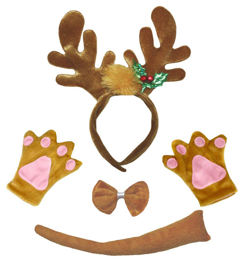 Petitebella Christmas Reindeer Headband Bowtie Tail Gloves Children 4pc Costume (One Size, Brown Reindeer)